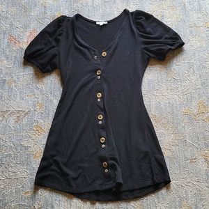 Black, Front-button Mini Dress